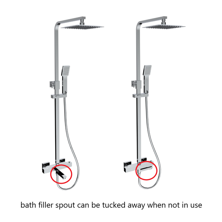 Chrome Square Thermostatic Bar Bath Mixer Shower Set with Slide Rail Kit & Hand Shower - Zana