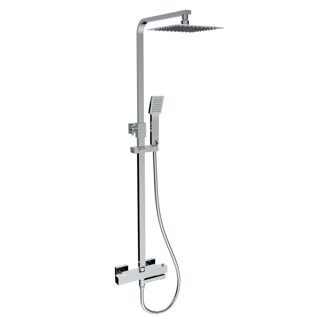 Chrome Square Thermostatic Bar Bath Mixer Shower Set with Slide Rail Kit & Hand Shower - Zana