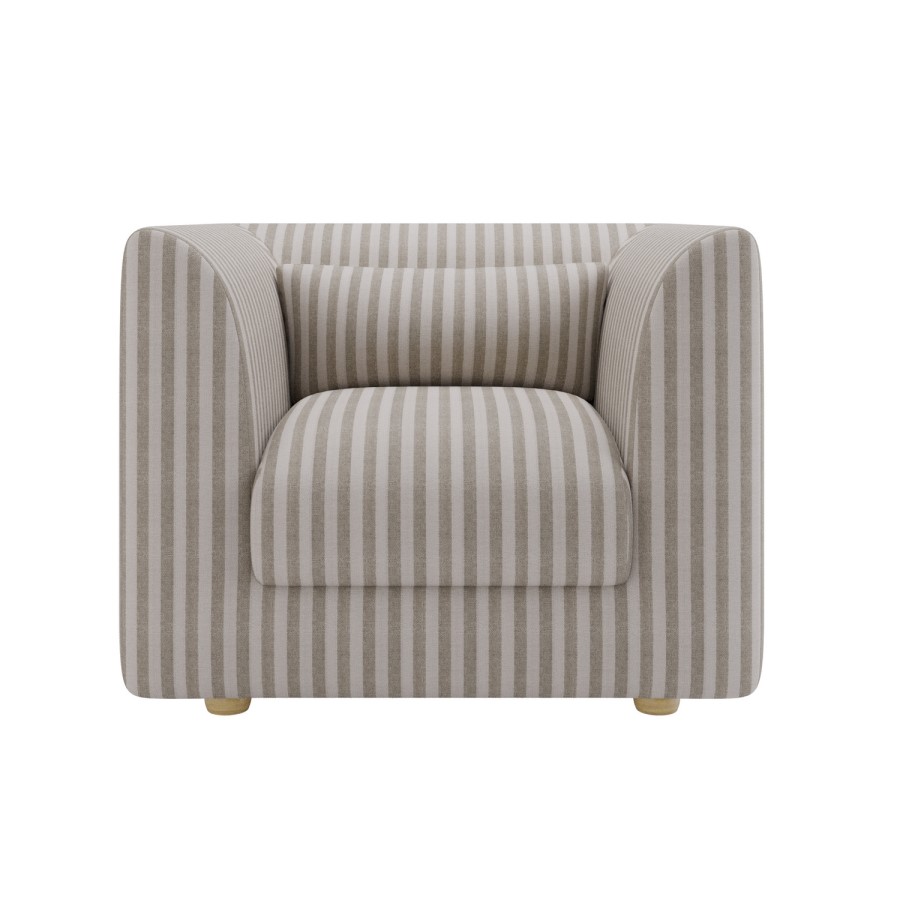 Beige Chenille Striped Armchair - Zeke