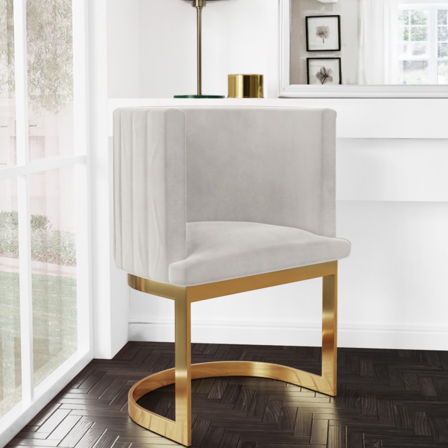 GRADE A2 - Light Grey Velvet Dressing Table Chair with Pleated Detail - Zelena