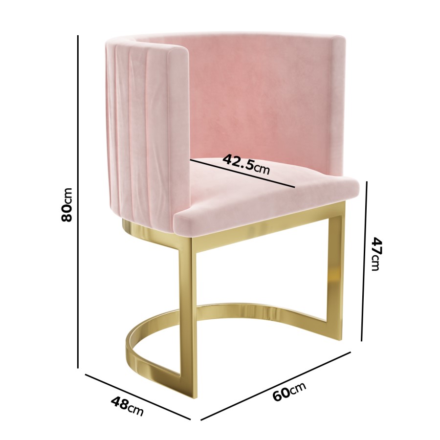 Pink Velvet Cantilever Dressing Table Chair with Gold Legs - Zelena