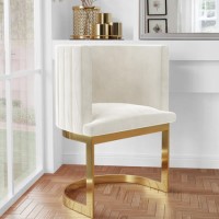 ALMOST PERFECT - Off White Velvet Cantilever Dressing Table Chair with Gold Legs - Zelena ALMOST PERFECT - Off White Velvet Cantilever Dressing Table Chair with Gold Legs - Zelena