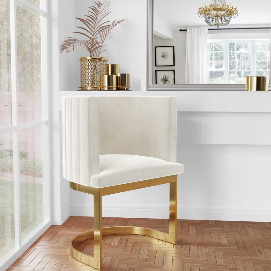 ONLY OPENED - Off White Velvet Dressing Table Chair with Pleated Detail - Zelena