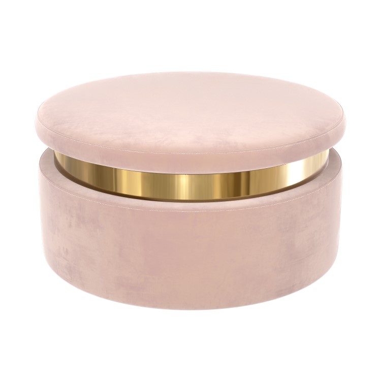 Round Pink Velvet Storage Pouffe - Zendaya 