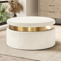 Cream Velvet Storage Pouffe - Zendaya