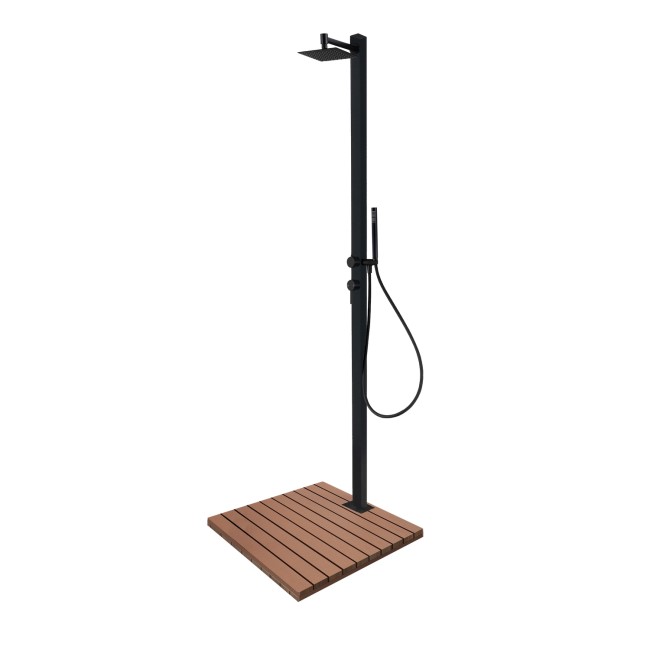 Black Outdoor 2 Outlets Shower Set with Wood Effect Base  - Zen