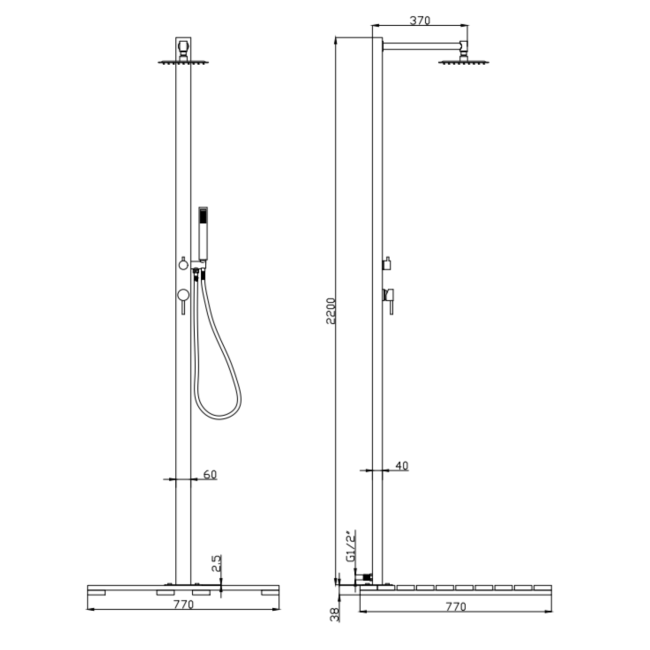 Black Outdoor 2 Outlets Shower Set with Wood Effect Base  - Zen