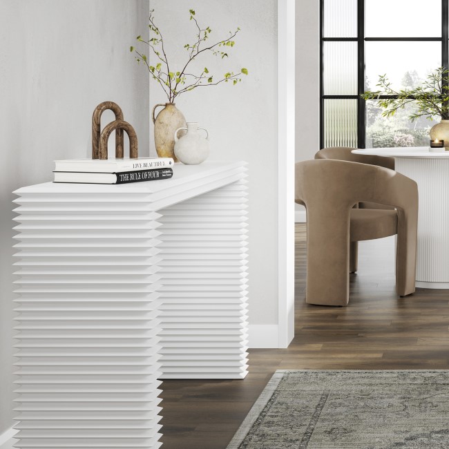 White Ridged Console Table - Zen