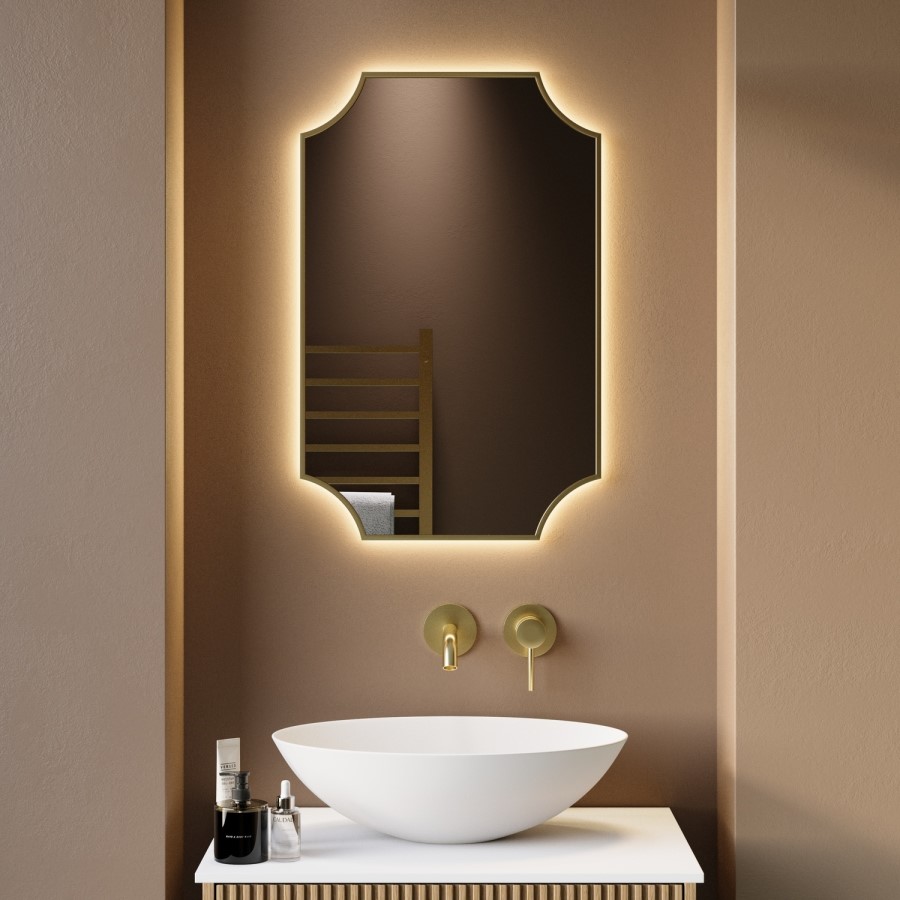 Traditional Brass Backlit Heated Bathroom Mirror with Lights 500 x 750mm - Zeus