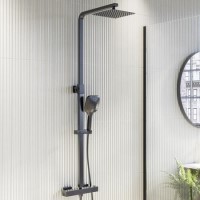 Gunmetal Grey Thermostatic Mixer Shower Set with Square Overhead & Hand Shower - Zana Gunmetal Grey Thermostatic Mixer Shower Set with Square Overhead & Hand Shower - Zana