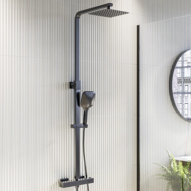 Gunmetal Grey Thermostatic Mixer Shower Set with Square Overhead & Hand Shower - Zana