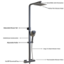 Gunmetal Grey Thermostatic Mixer Shower Set with Square Overhead & Hand Shower - Zana