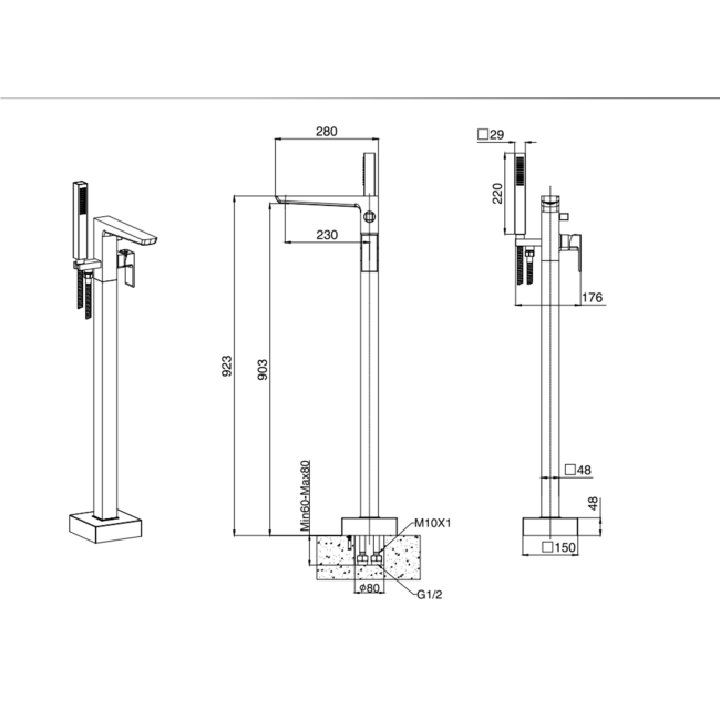 Gunmetal Freestanding Bath Mixer Tap - Zana