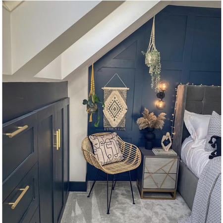 Zhara 2 Drawer Bedside Table in Grey with Gold Painted Wooden Trim