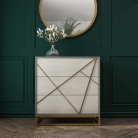 Zhara 3 Drawer Chest of Drawers in Grey with Gold Painted Wooden Trim Zhara 3 Drawer Chest of Drawers in Grey with Gold Painted Wooden Trim