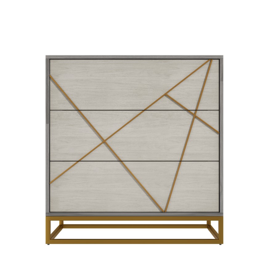 Zhara 3 Drawer Chest of Drawers in Grey with Gold Painted Wooden Trim