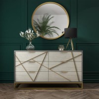 Zhara 6 Drawer Chest of Drawers in Grey with Gold Painted Wooden Trim