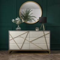 Zhara 6 Drawer Chest of Drawers in Grey with Gold Painted Wooden Trim