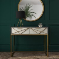 GRADE A2 - Zhara 2 Drawer Dressing Table in Grey with Gold Painted Wood Trim