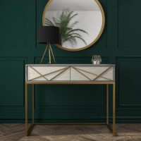 Zhara 2 Drawer Dressing Table in Grey with Gold Painted Wood Trim