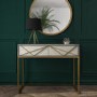 Zhara 2 Drawer Dressing Table in Grey with Gold Painted Wood Trim