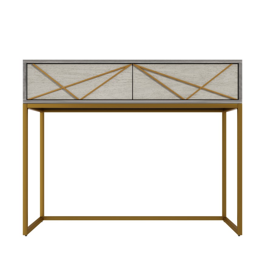 Zhara 2 Drawer Dressing Table in Grey with Gold Painted Wood Trim