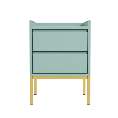 GRADE A2 - Sage Green Bedside Table with 2 Drawers and Gold Legs - Zion