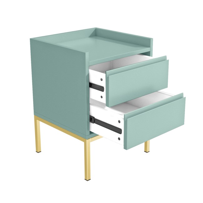 GRADE A2 - Sage Green Bedside Table with 2 Drawers and Gold Legs - Zion