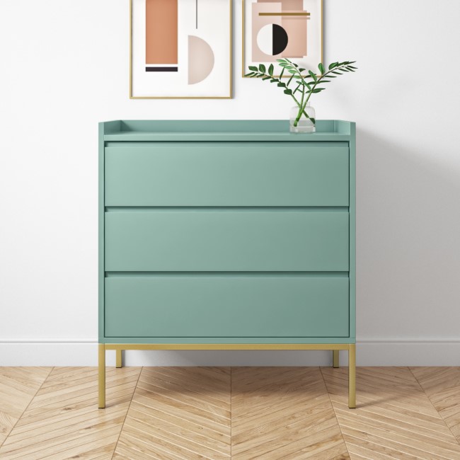 Sage Green Modern Chest of 3 Drawers with Legs - Zion