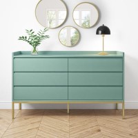 Wide Sage Green Modern Chest of 6 Drawers with Legs - Zion