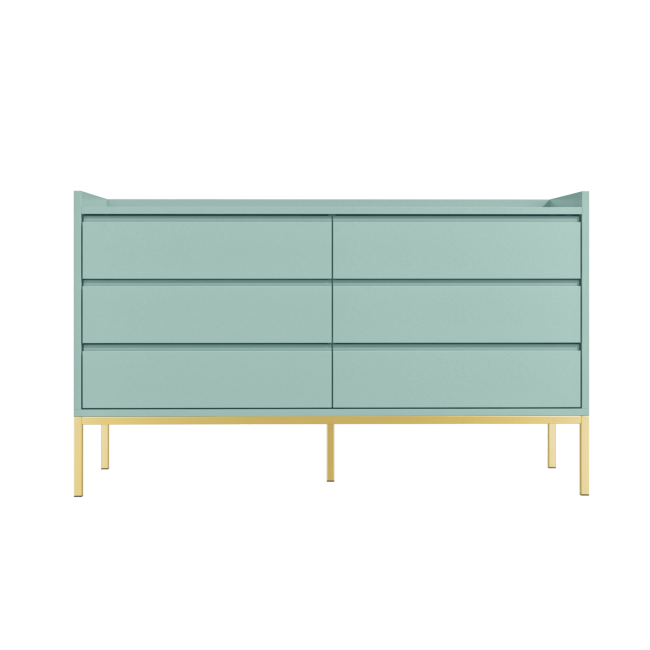 Wide Sage Green Modern Chest of 6 Drawers with Legs - Zion