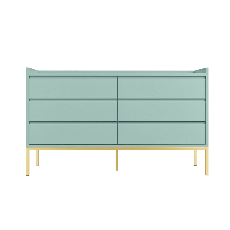 Wide Sage Green Modern Chest of 6 Drawers with Legs - Zion