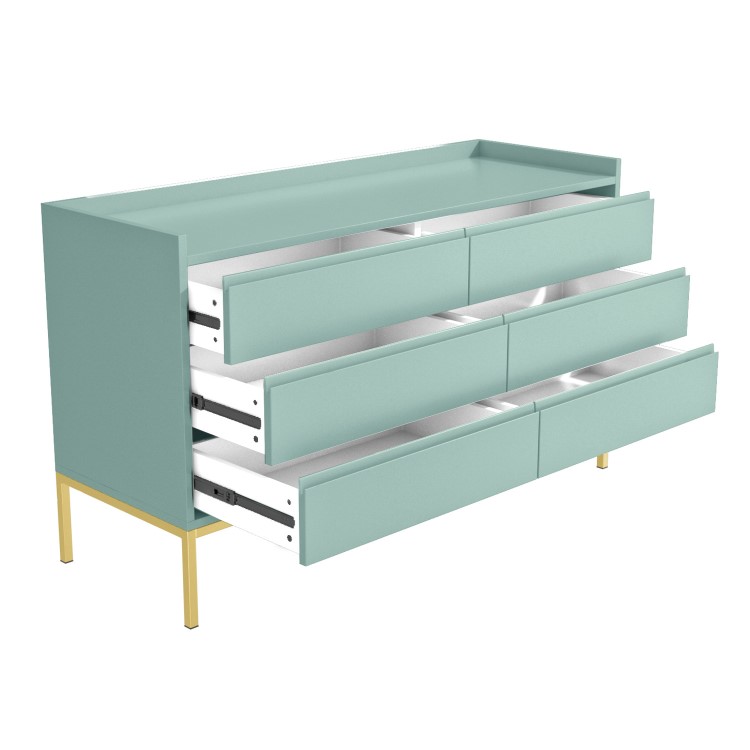 Wide Sage Green Modern Chest of 6 Drawers with Legs - Zion