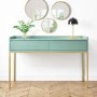 GRADE A1 - Green Dressing Table with 2 Drawers and Gold Legs - Zion