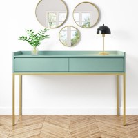 GRADE A1 - Green Dressing Table with 2 Drawers and Gold Legs - Zion