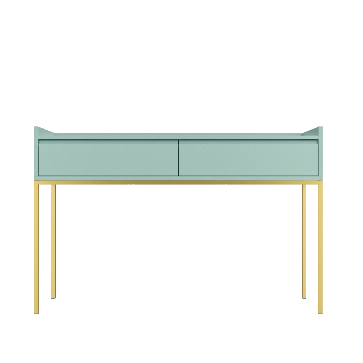 GRADE A1 - Green Dressing Table with 2 Drawers and Gold Legs - Zion