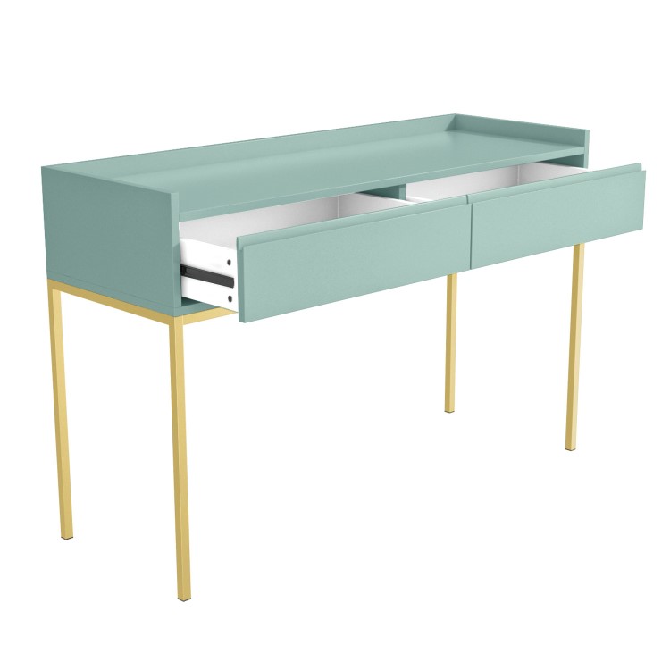 GRADE A1 - Green Dressing Table with 2 Drawers and Gold Legs - Zion