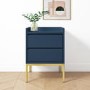 GRADE A2 - Navy Blue Modern 2 Drawer Bedside Table with Legs - Zion