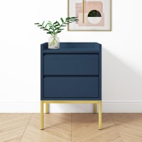 GRADE A2 - Navy Blue Modern 2 Drawer Bedside Table with Legs - Zion