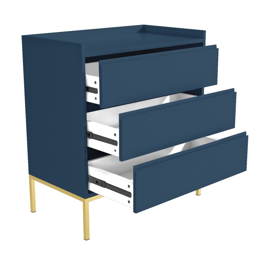 Navy Blue Modern Chest of 3 Drawers with Legs - Zion