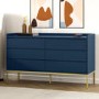 Wide Navy Blue Modern Chest of 6 Drawers with Legs - Zion
