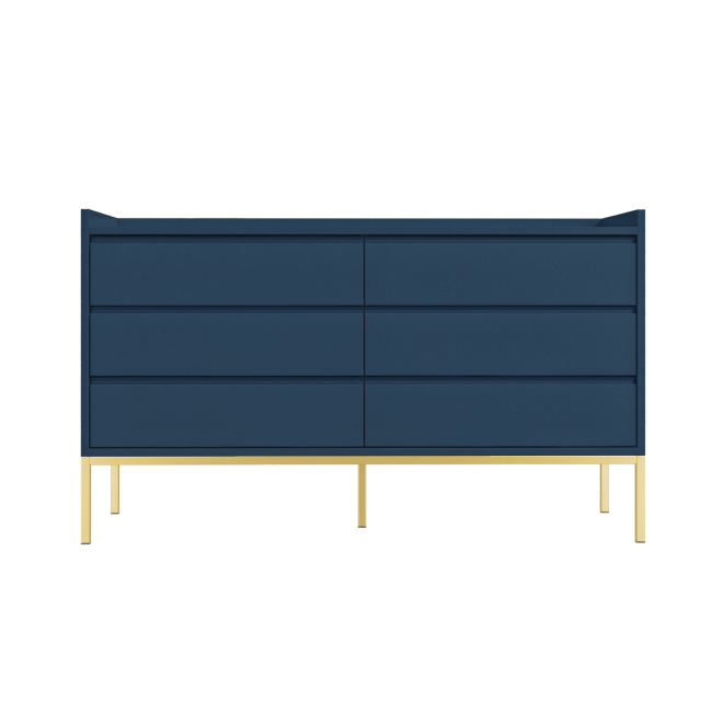 GRADE A1 - Navy Wide 6 Drawer Chest of Drawers - Zion