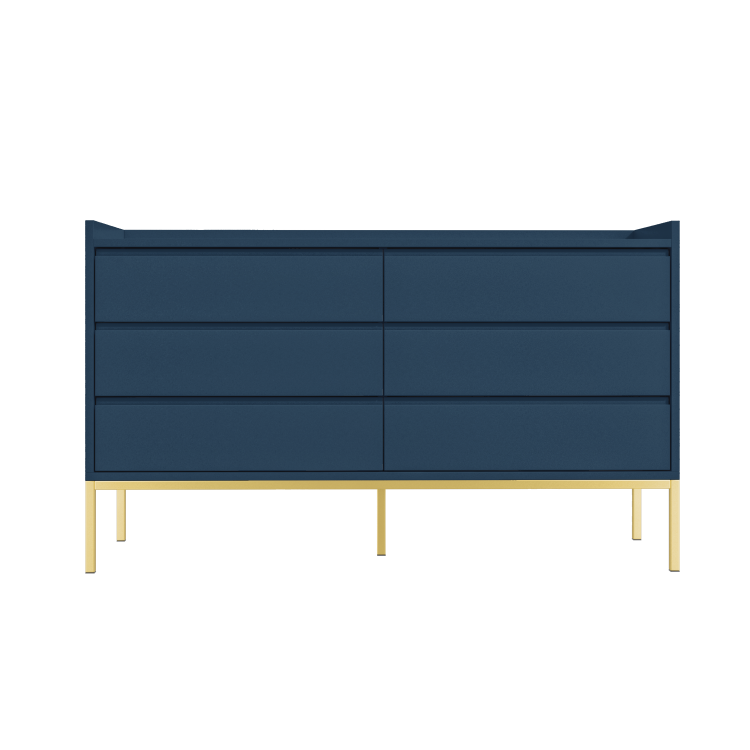 Wide Navy Blue Modern Chest of 6 Drawers with Legs - Zion