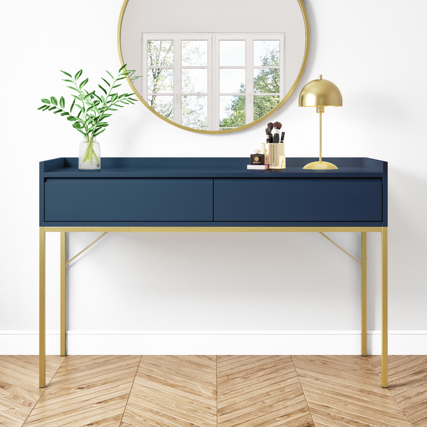 Photo of Navy blue modern dressing table with 2 drawers - zion