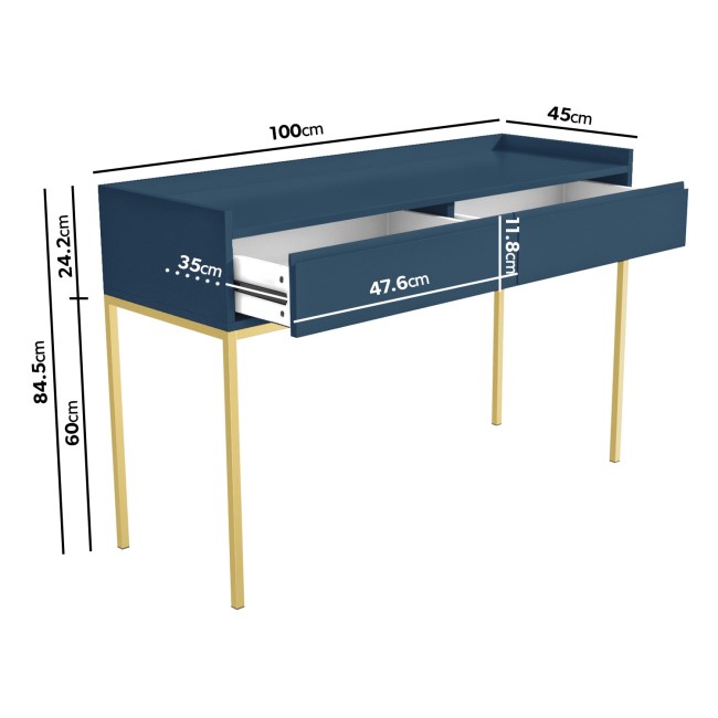 Navy Blue Modern Dressing Table with 2 Drawers - Zion