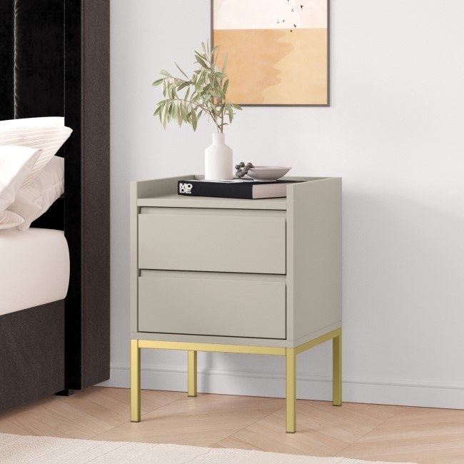 ONLY OPENED - Taupe 2 Drawer Bedside Table - Zion