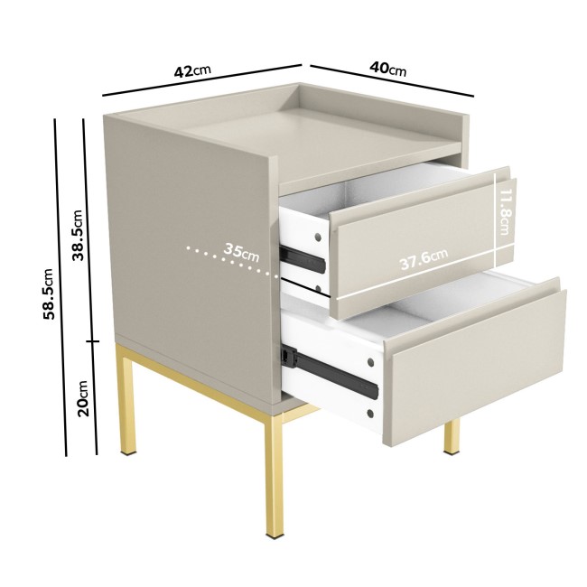 ONLY OPENED - Taupe 2 Drawer Bedside Table - Zion