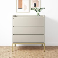 GRADE A1 - Taupe Chest of 3 Drawers with Gold Legs - Zion