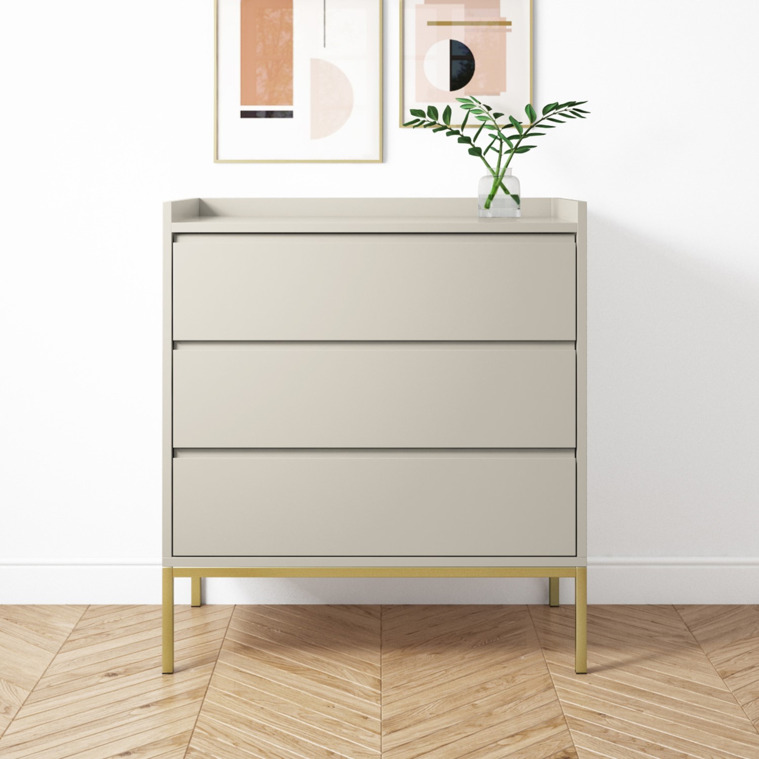 Photo of Beige modern chest of 3 drawers with legs - zion