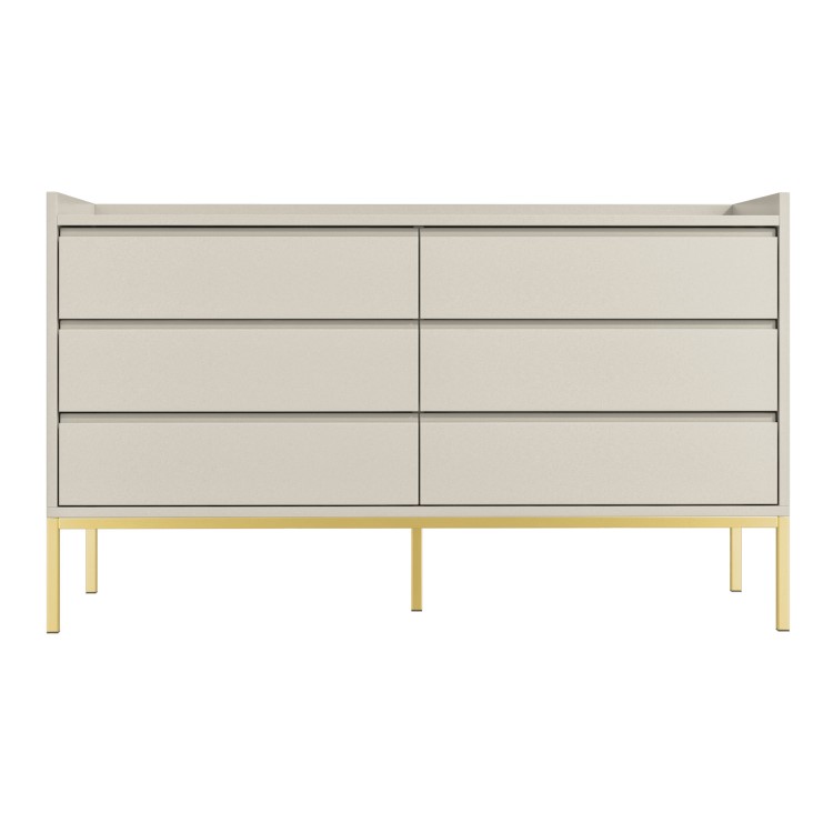 ALMOST PERFECT - Wide Beige Modern Chest of 6 Drawers with Legs - Zion